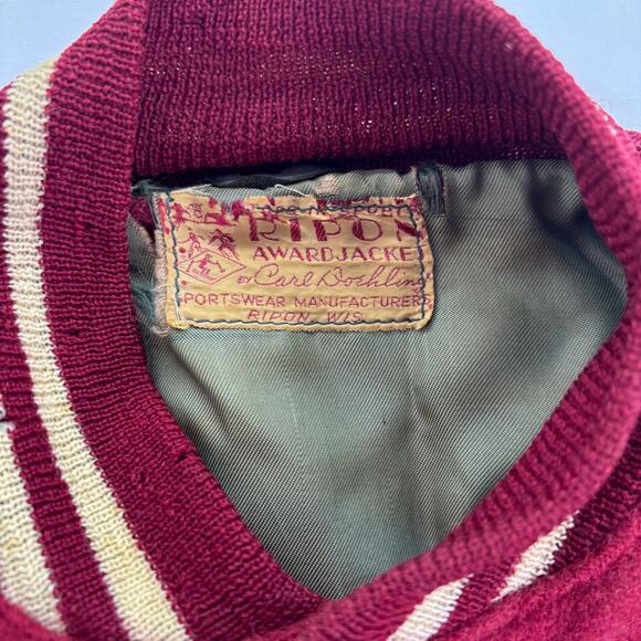 True Vintage 60s Wisconsin Badgers Varsity Letterman Wool Leather Sleeve Jacket - Picture 3 of 16